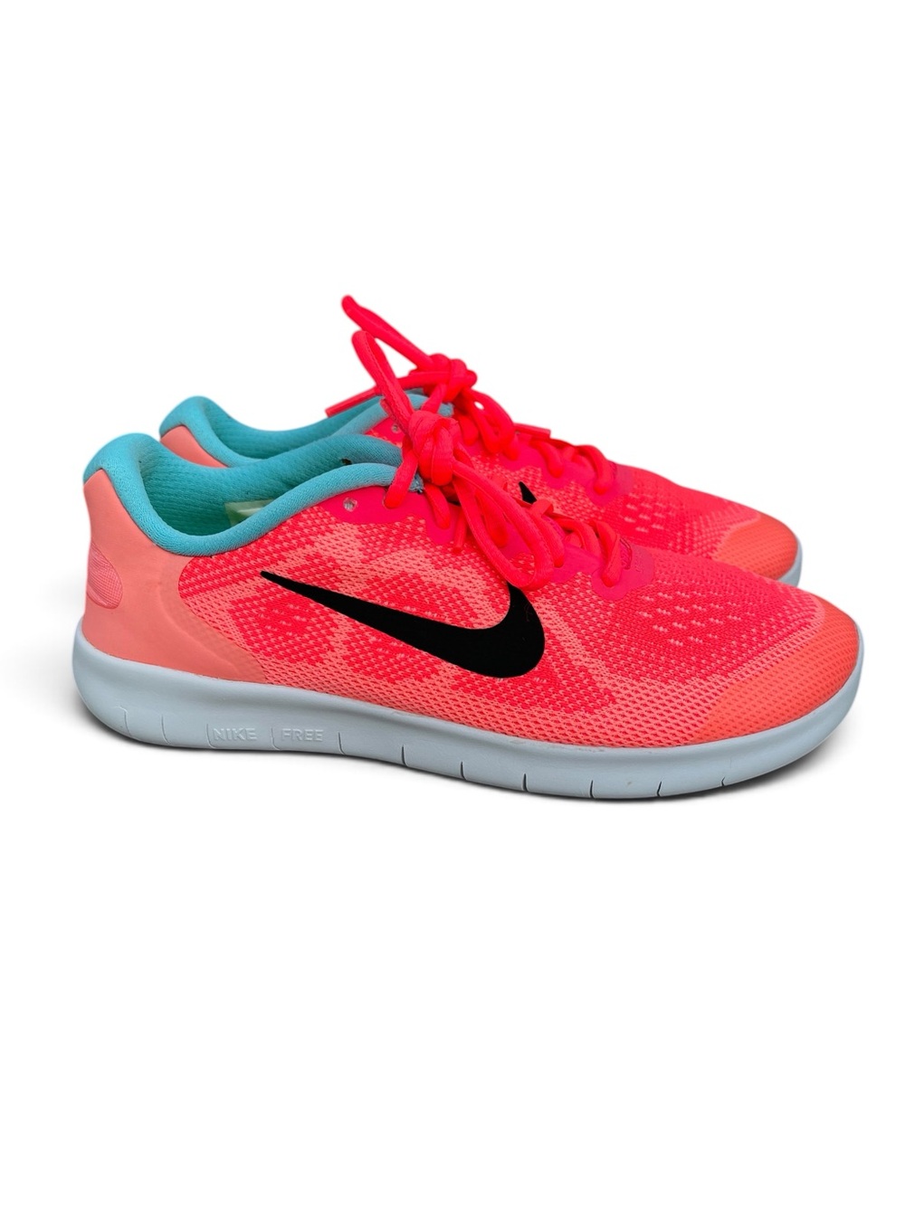 Nike Free RN 2017 GS Racer Pink Black Teal Running Shoes 904258-600 Size 5.5Y Wm